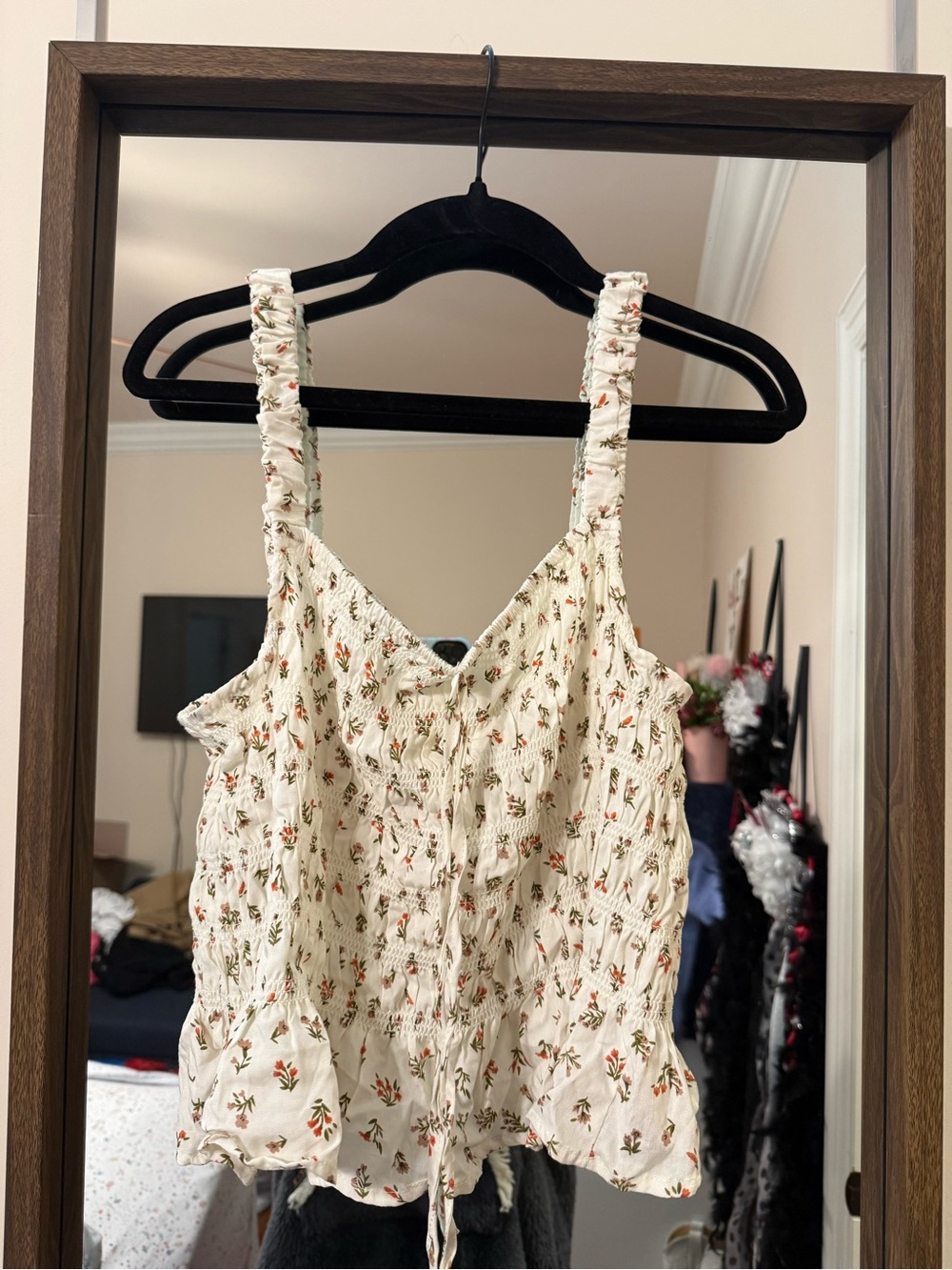 Women’s Cream Floral Smocked Tank Top